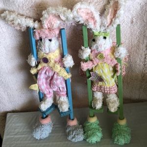 Vintage Chenille Bunnies on Stilts 21” tall
